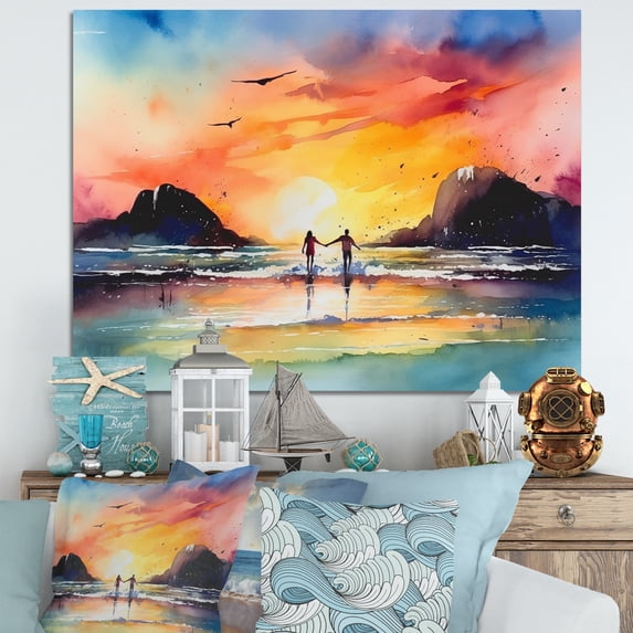 Designart "Honeymoon Tropical Paradise I" Modern Landscape Beach Canvas Wall Art
