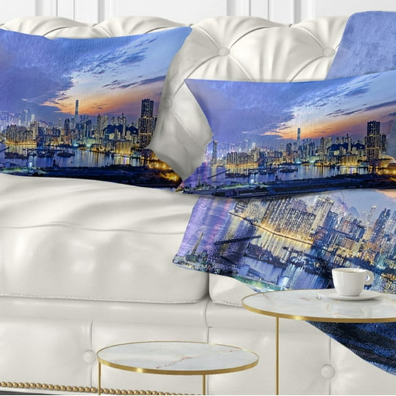 Designart Hong Kong City Sunset Panorama - Cityscape Throw Pillow - 12x20