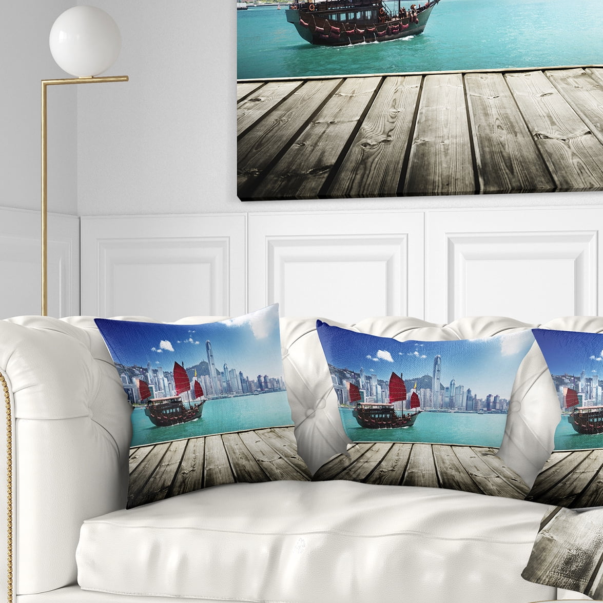 Designart Hong Kong Harbor - Photography Throw Pillow - 16x16