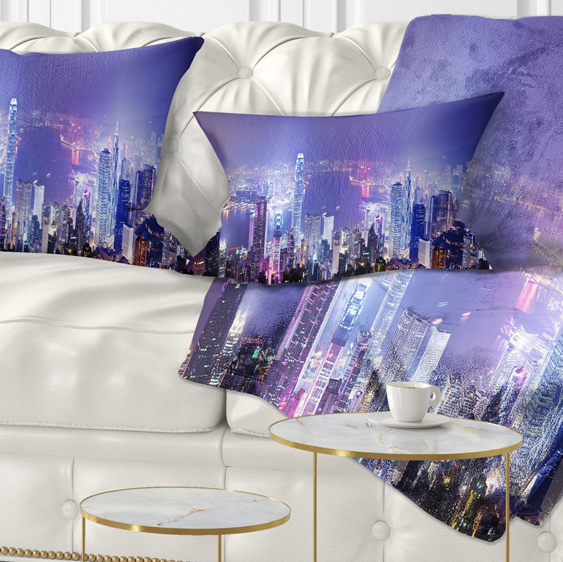 Designart Hong Kong Night City - Cityscape Photo Throw Pillow - 12x20