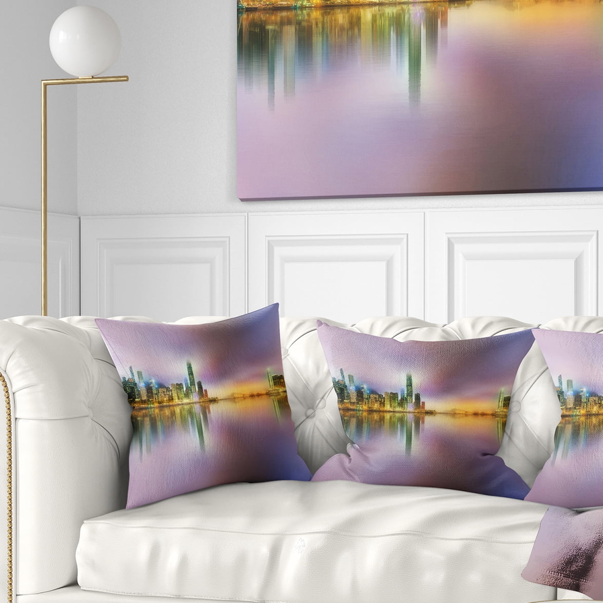 Designart Hong Kong Panorama at Twilight - Cityscape Photo Throw Pillow - 18x18