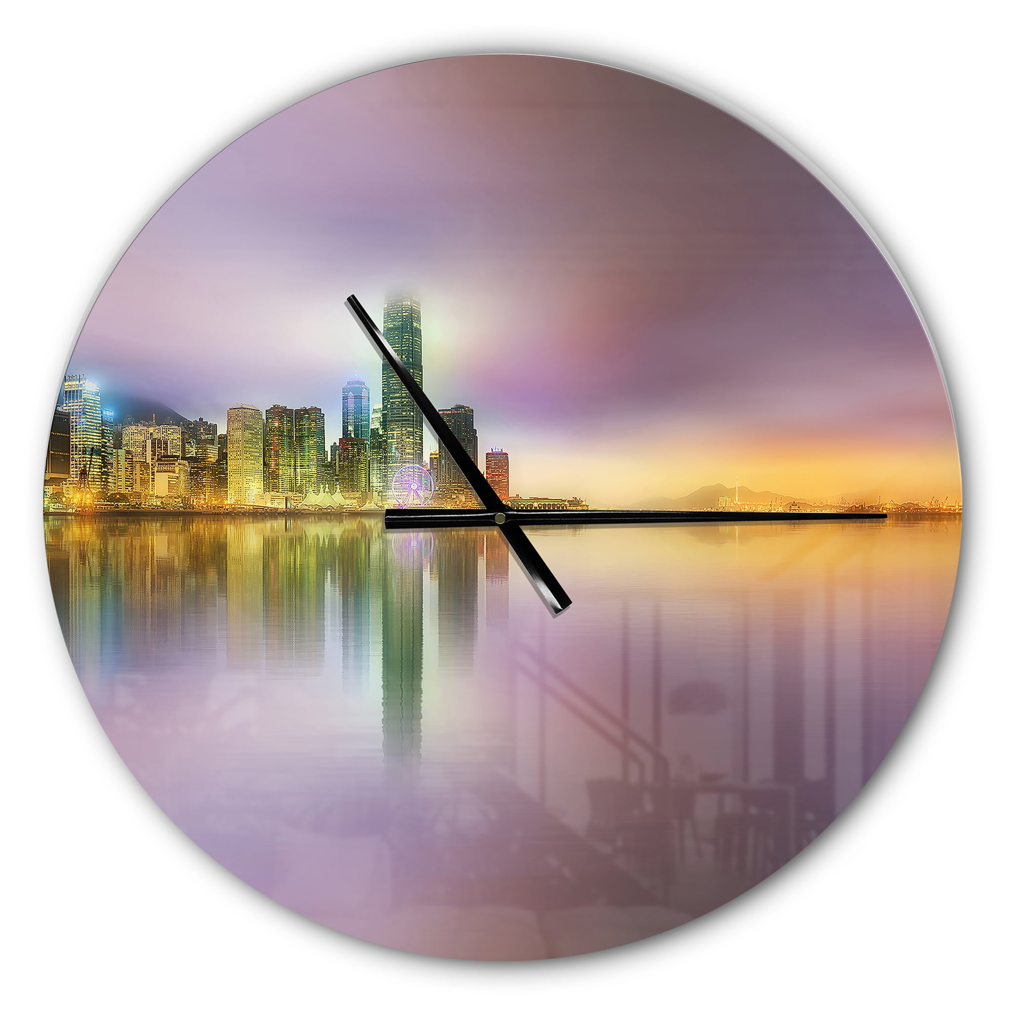Designart 'Hong Kong Panorama at Twilight ' Industrial wall clock