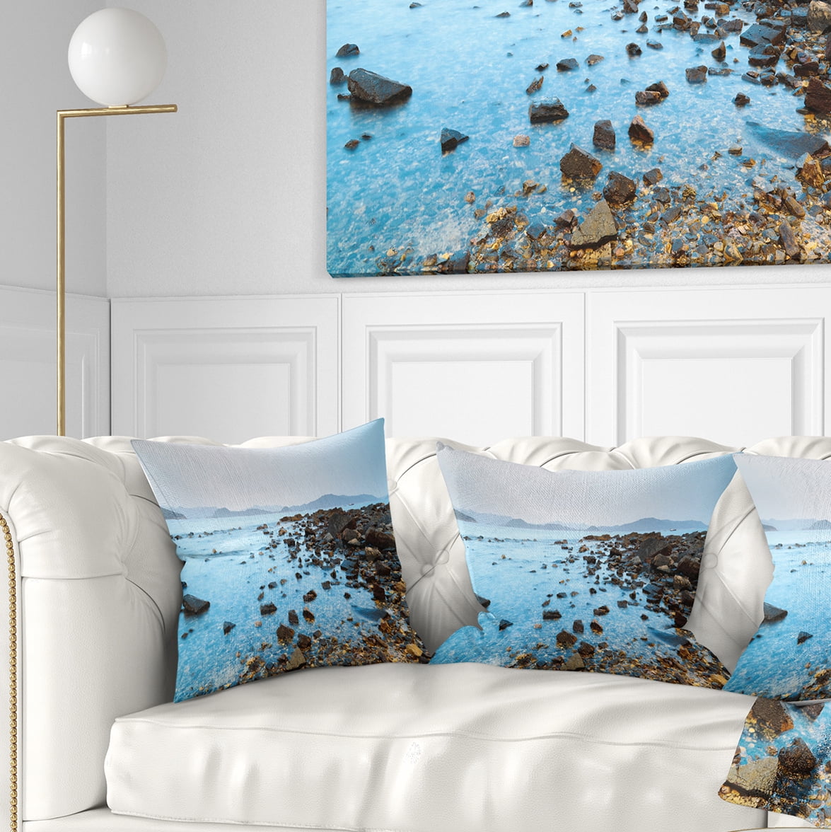 Designart Hong Kong Port Shelter Stony Beach - Seashore Throw Pillow - 16x16