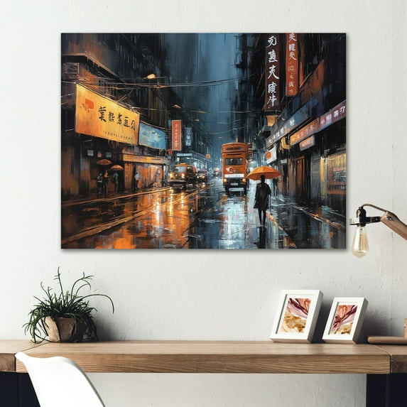 Designart "Hong Kong Serenity Yellow And Grey IV" Minimalims City Metal Wall Art Prints