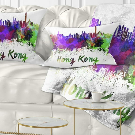 Designart Hong Kong Skyline - Cityscape Throw Pillow - 12x20