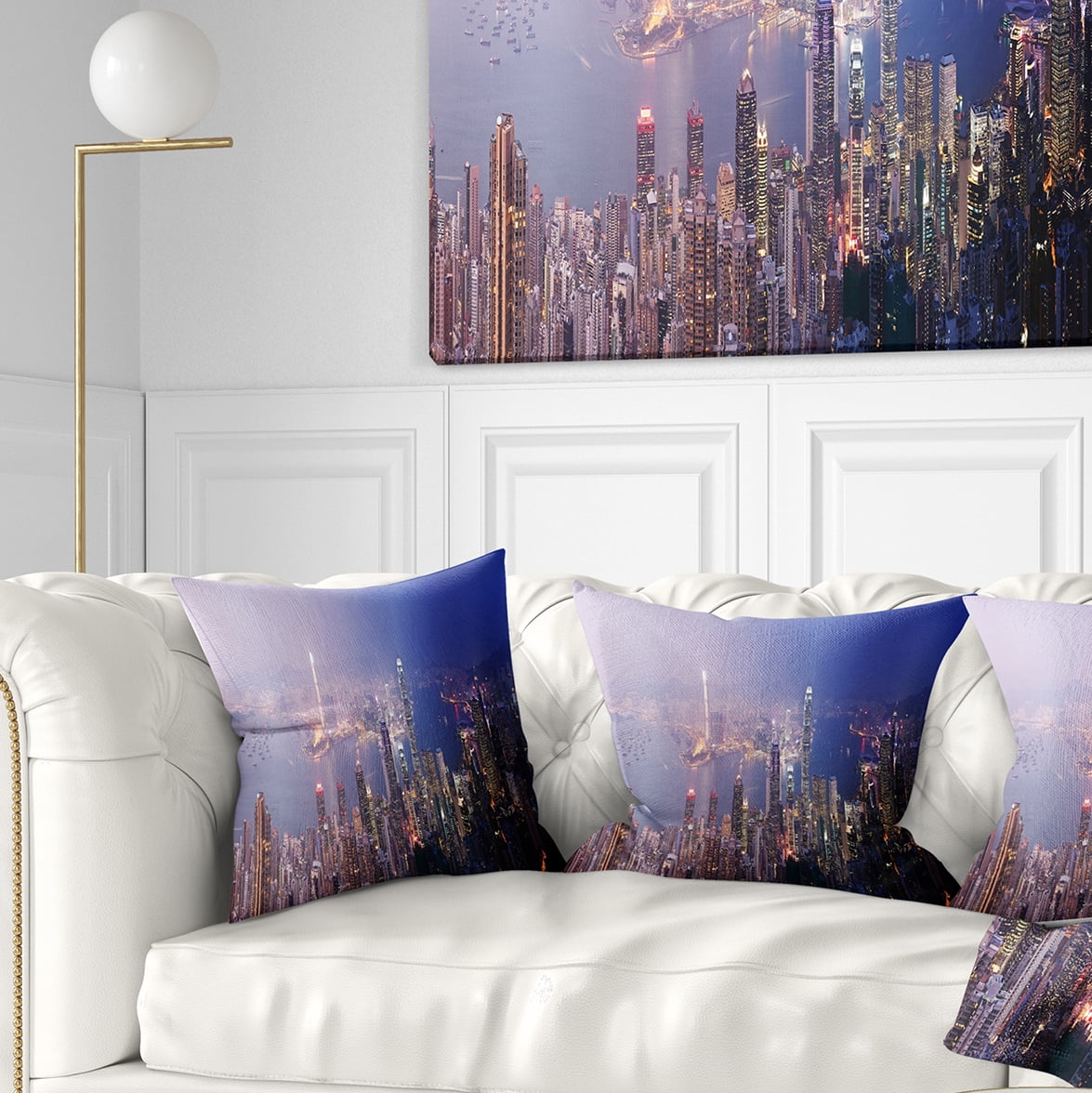 Designart Hong Kong from Day to Night - Cityscape Photo Throw Pillow - 18x18
