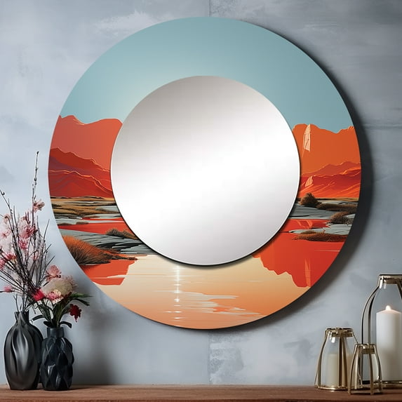 Designart "Horizon of a Bold Sunrise II" SunriseSunset Rund Mirror For Wall Decor - Large Peach Round Printed Mirror - Traditional Round Mirror 23" x 23" Inch
