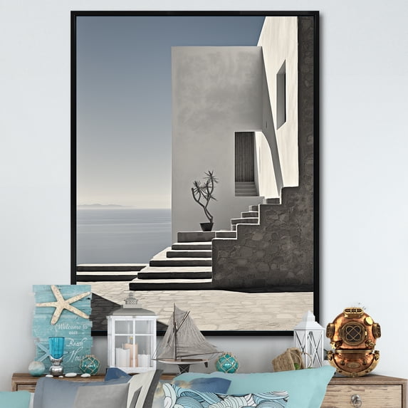 Designart "Horizon By The Beach House Wall I" Beach Floater Framed Canvas Wall Art