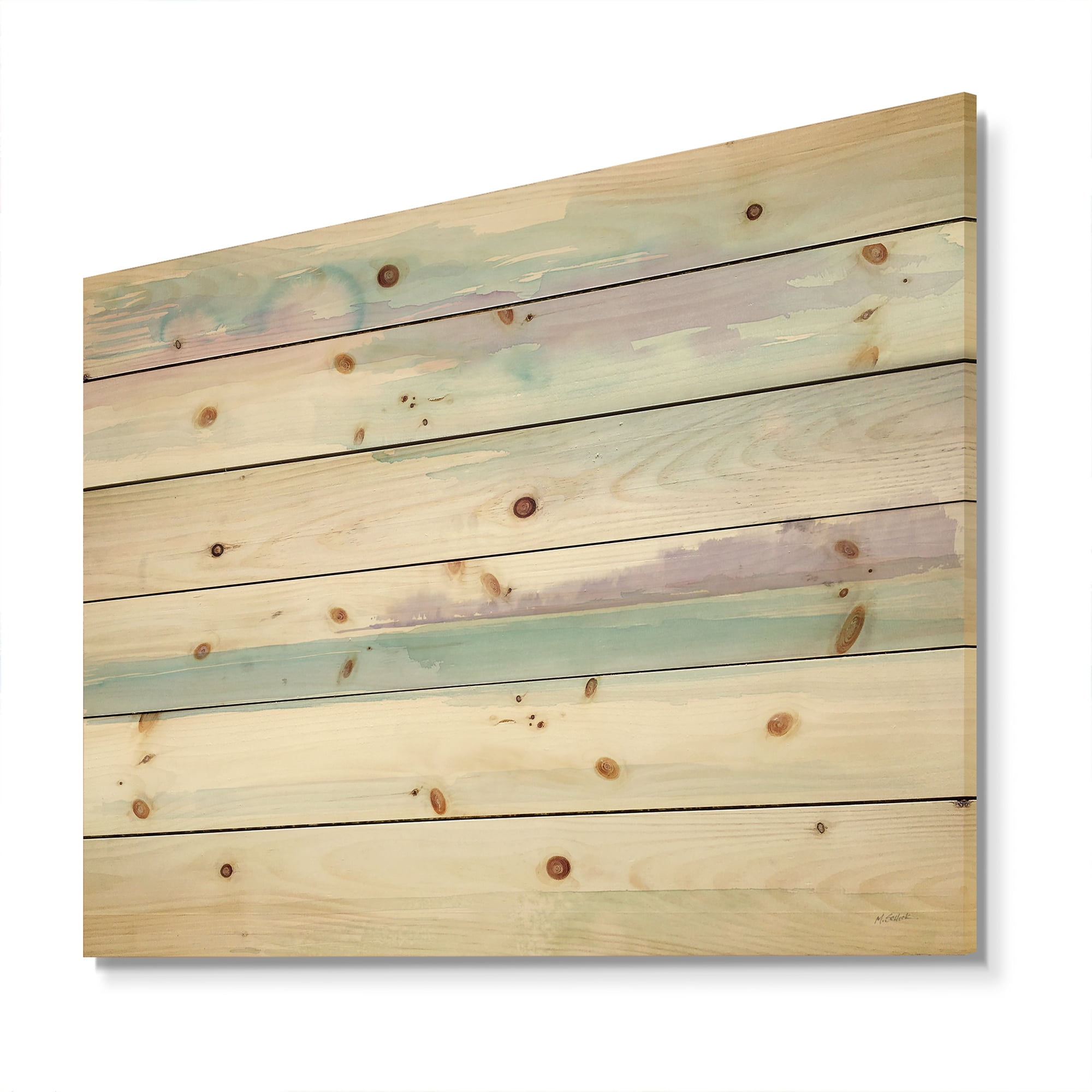 Designart 'Horizon' Coastal Print on Natural Pine Wood