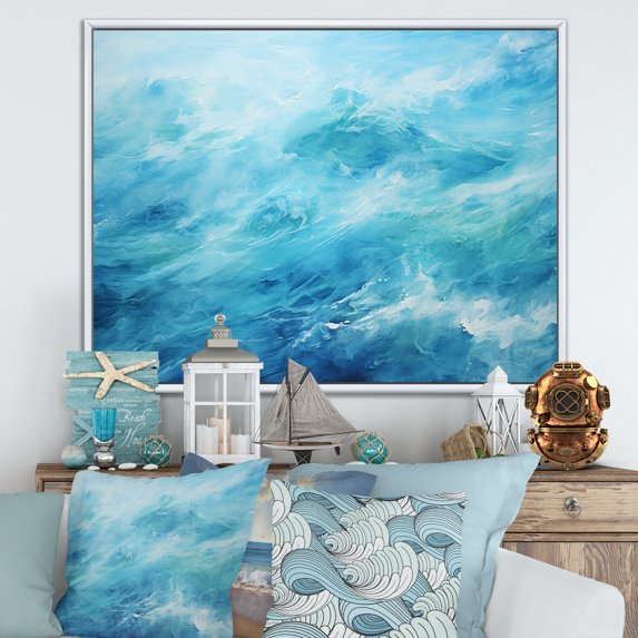 Designart "Horizon Of Azure Blue Lagoon I" Coastal Waves Floater Framed Canvas Prints