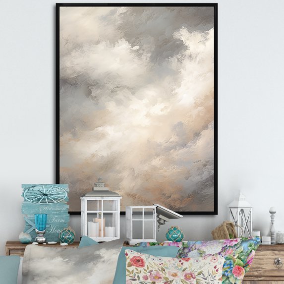 Designart "Horizon Of Mystic Grey Clouds" Clouds Floater Framed Wall Art Prints