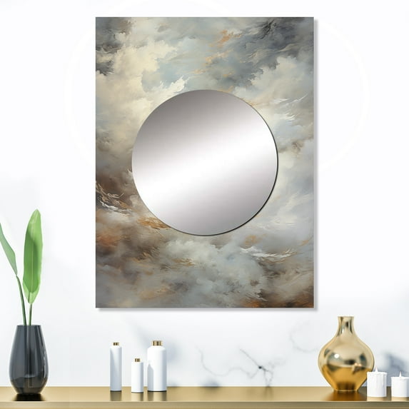 Designart "Horizon Of Mystic Grey Clouds" Coffee Mirror Wall Decor - Traditional Grey Food & Beverage Large Mirror For Wall Art Decor - 32" x 24" Inch