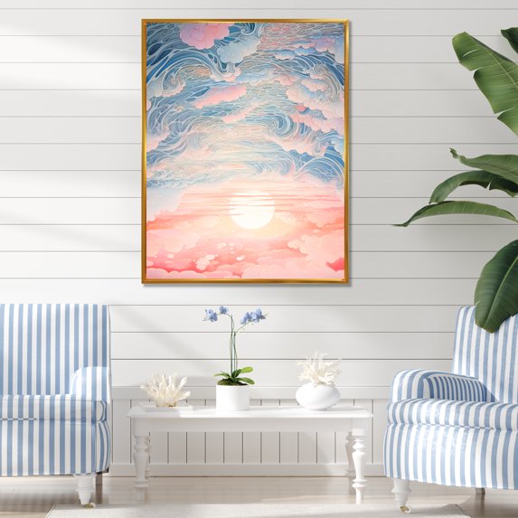 Designart "Horizon Of The Kanagawa Wave In Japan" Ocean Floater Framed Wall Art Living Room