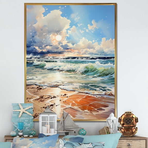 Designart "Horizon Of Tranquility On The Coast" Ocean Floater Framed Wall Art Prints