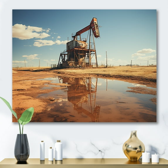 Designart "Horizon Over Oil Drilling Rig Fields" Oil Rigs / Fields Canvas Art Print