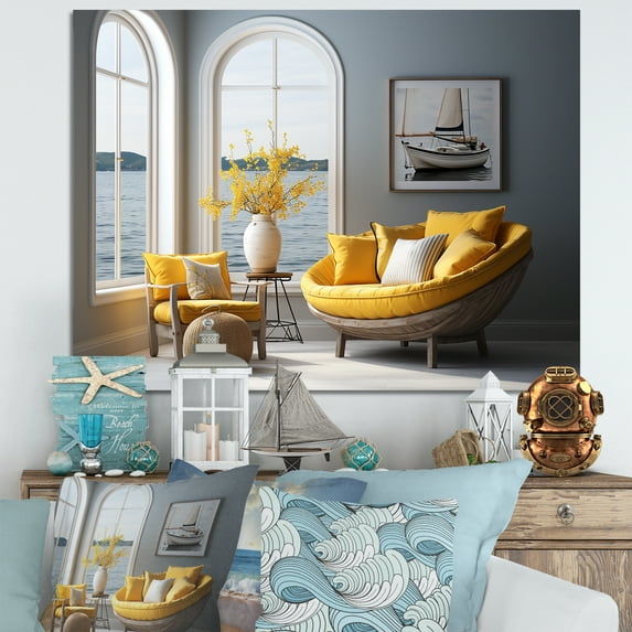 Designart "Horizon With Coastal Windows I" Coastal Windows Canvas Art Print