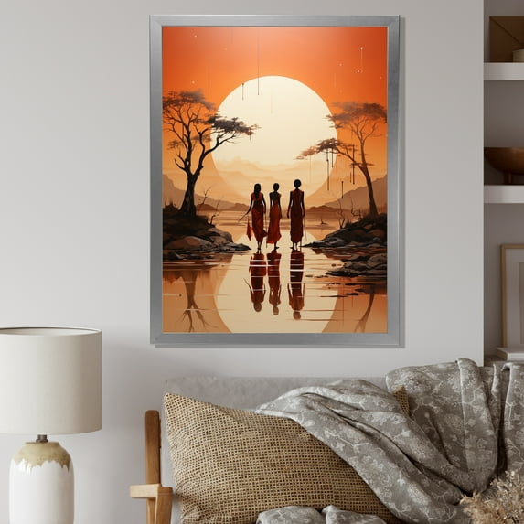 Designart "Horizon With The Himba Tribe" African Tribes Picture Framed Canvas Art Print