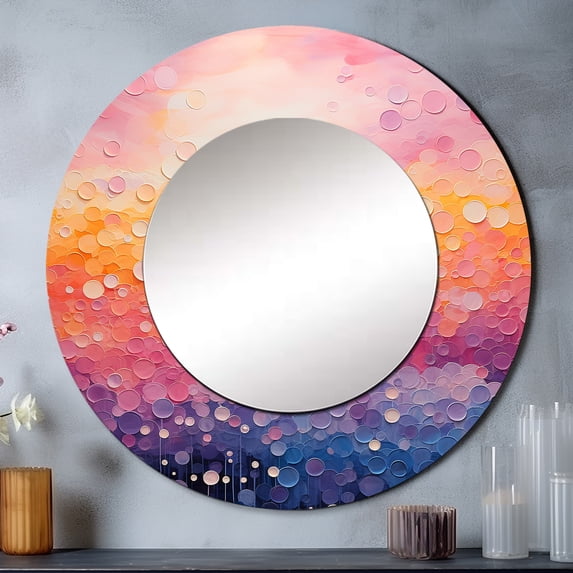 Designart "Horizon in Blush I" Abstract Landscape Round Mirror Wall Décor Coastal - Large Pink Round Mirror - Round Mirror 23" x 23" Inch