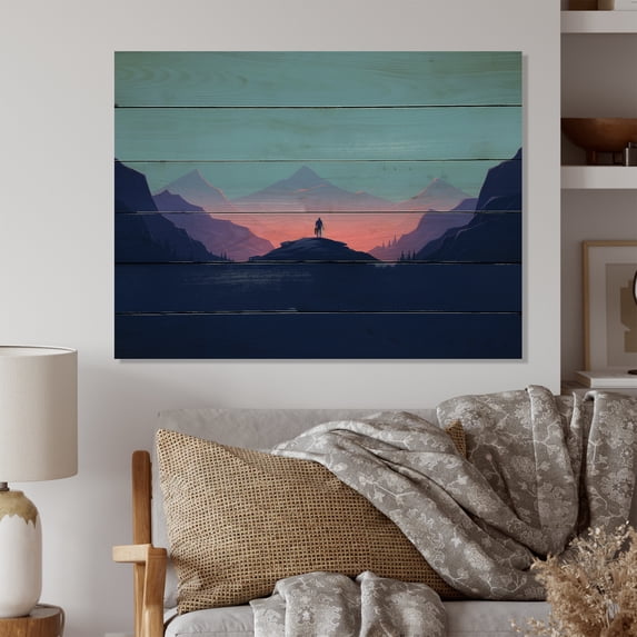 Designart "Horizon in Minimalism III" Abstract Shapes Print on Natural Pine Wood