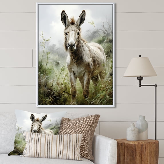 Designart "Horizon of Countryside Donkey III" Animals Framed Wall Art - Traditional Grey Donkey Hallway Framed Wall Art Decor