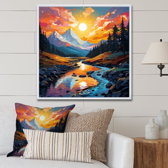 Designart "Horizon of River Mountains under a Colorful Sunset III" Food & Beverage Framed Wall Art - Yellow Fruits Living Room Framed Canvas Art