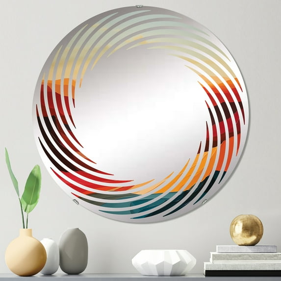 Designart "Horizon of a Bold Sunrise I" Landscapes Spiral Round Wall Mirror - Landscapes Oval Printed Decorative Mirror - Multiple Color Options