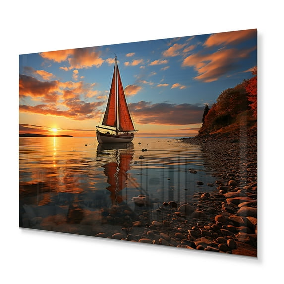 Designart "Horizons Boat Luminous I" Transportation Metal Wall Art Prints