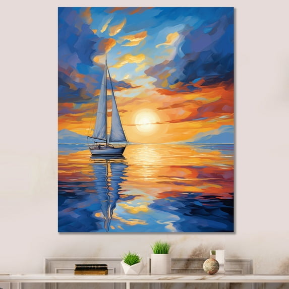 Designart "Horizons Illuminated by Sailboats II" Nautical & Beach Wall Art Print
