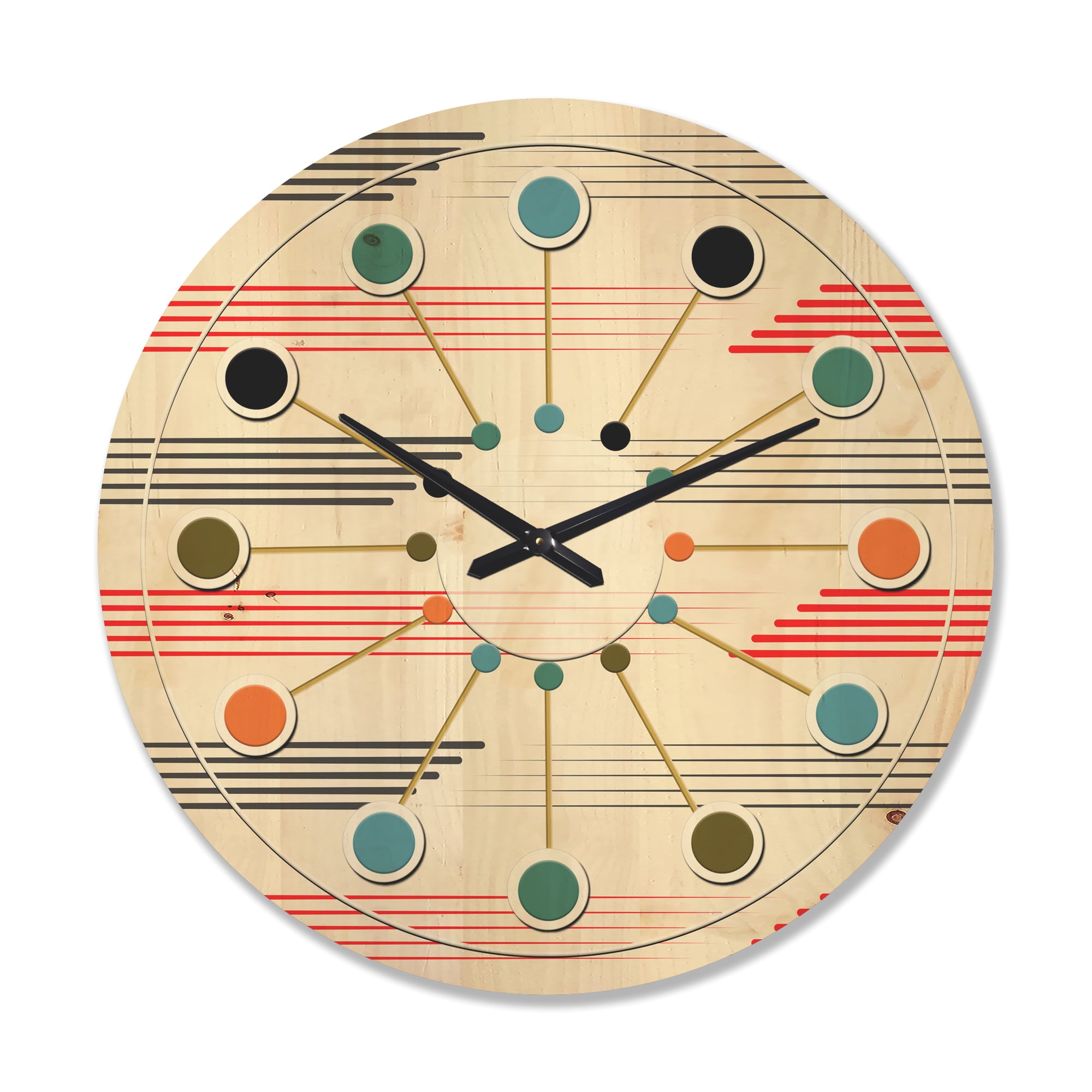 Designart 'Horizontal Geometrical Retro Pattern I' Mid-Century Modern Wood Wall Clock