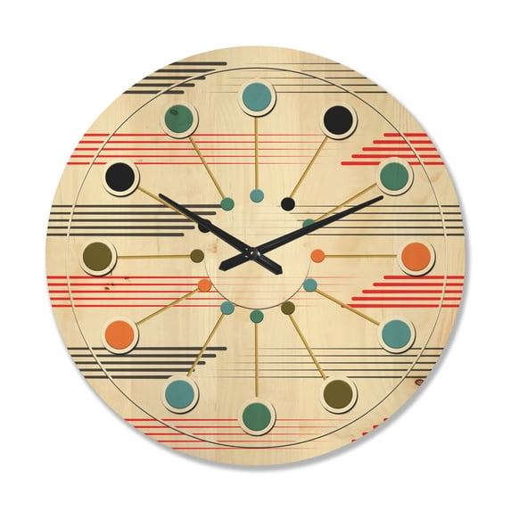 Designart 'Horizontal Geometrical Retro Pattern I' Mid-Century Modern Wood Wall Clock
