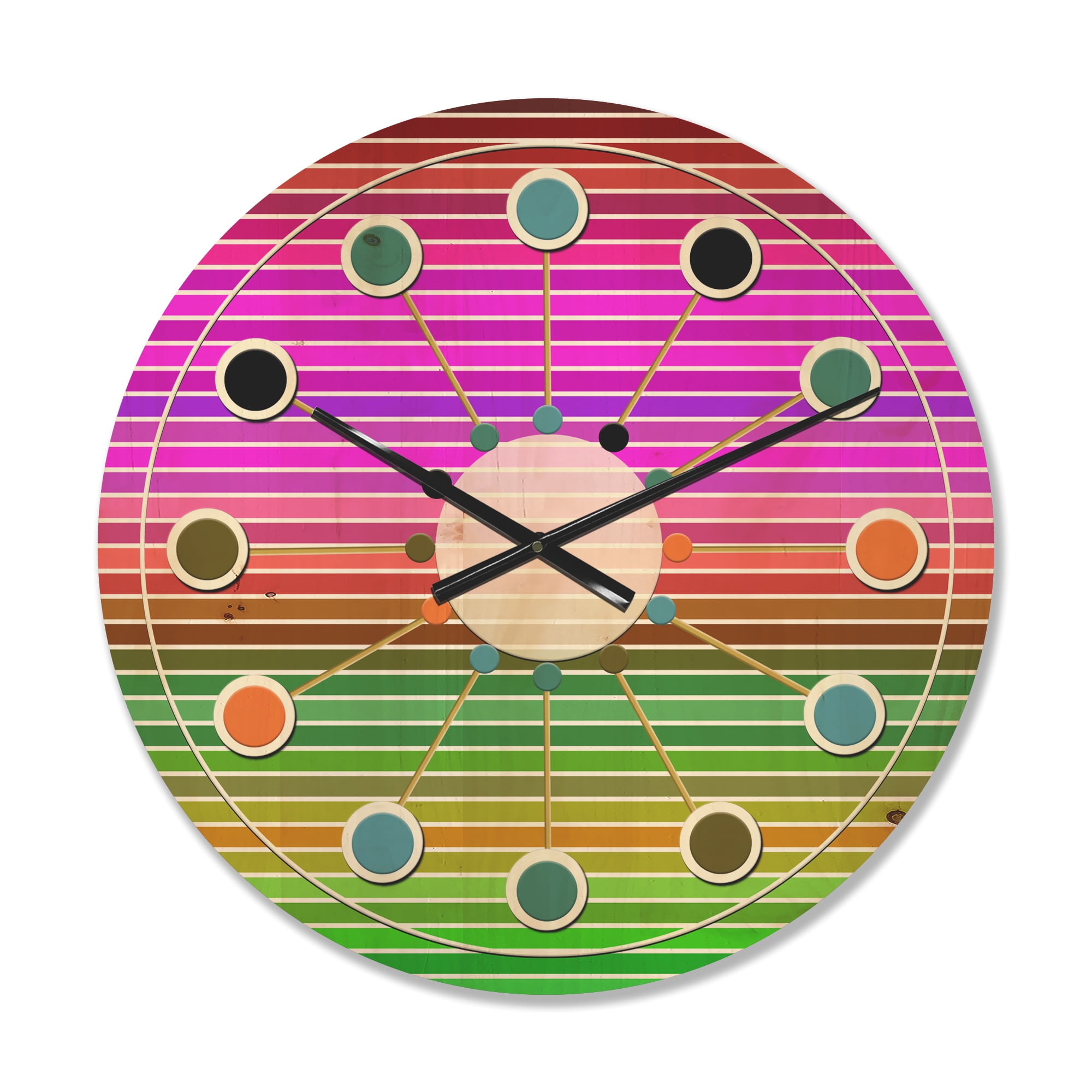 Designart 'Horizontal Geometrical Retro Pattern II' Mid-Century Modern Wood Wall Clock