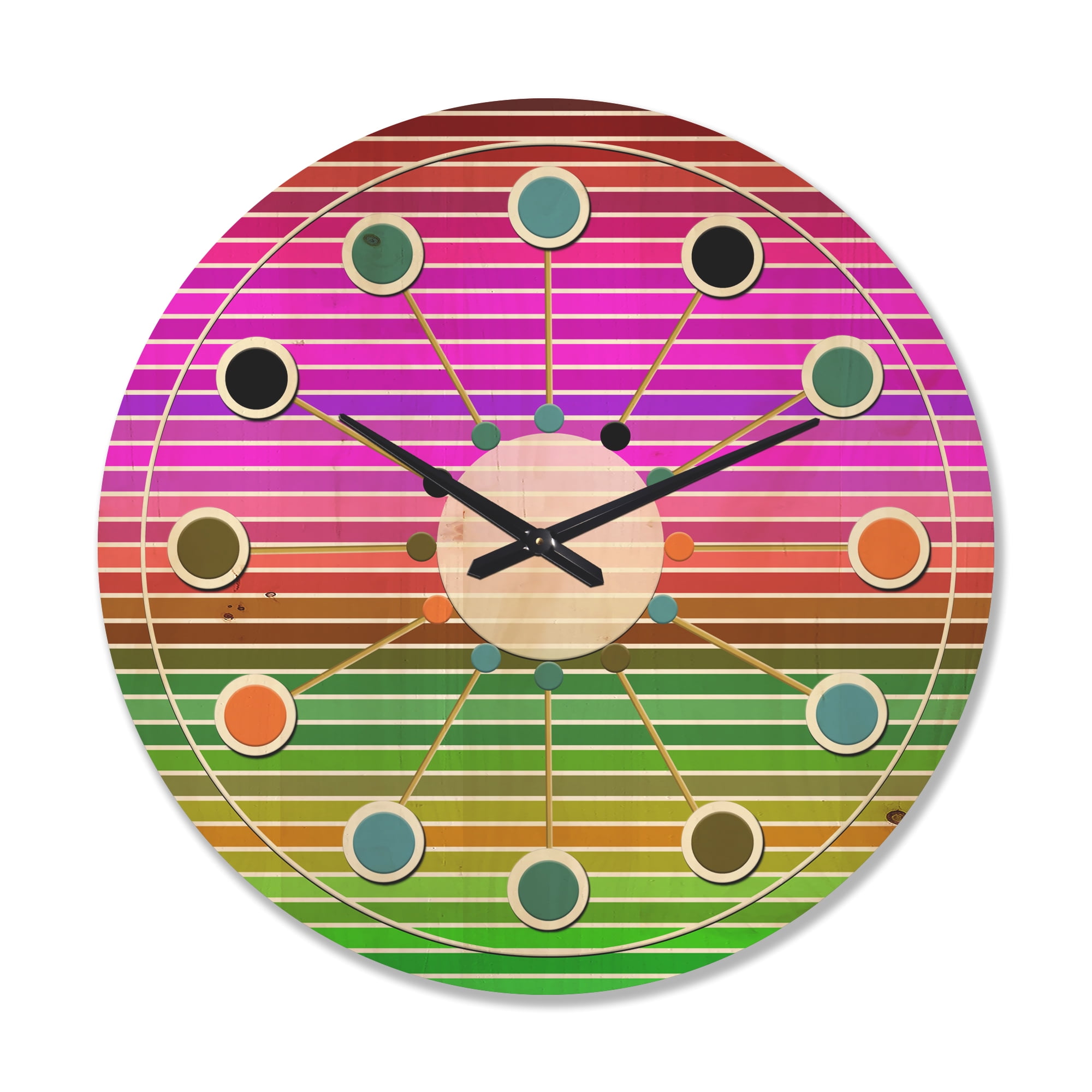 Designart 'Horizontal Geometrical Retro Pattern II' Mid-Century Modern Wood Wall Clock