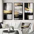 thumbnail image 1 of Designart "Horizontal Perspectives Abstract in Gold and Black IV" Abstract Painting Framed Wall Art Set Of 3 - Gold Modern Frame Gallery Set For Office Decor, 1 of 6
