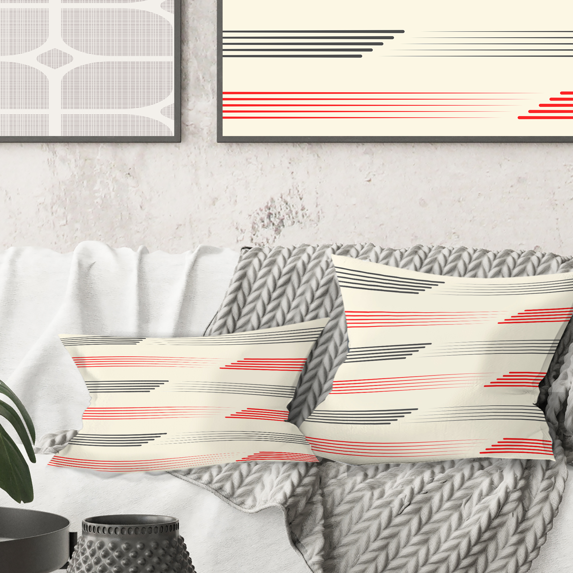 Designart Horizontal Retro Geometrical Pattern I' Mid-Century Modern Throw Pillow - 18x18