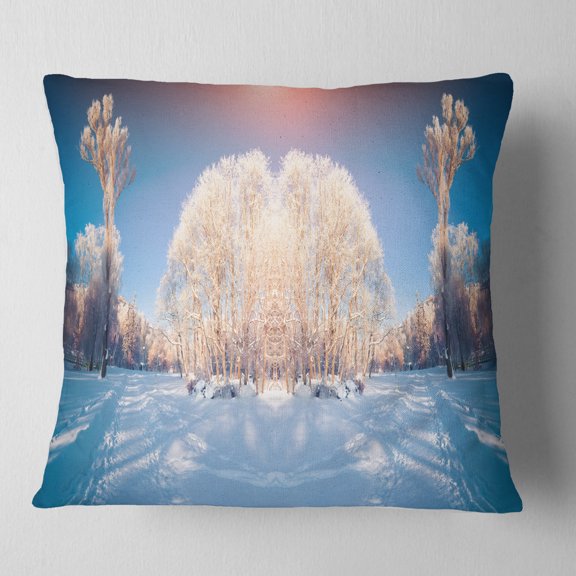 Designart Horizontally Flipped Winter Trees - Seashore Throw Pillow - 16x16