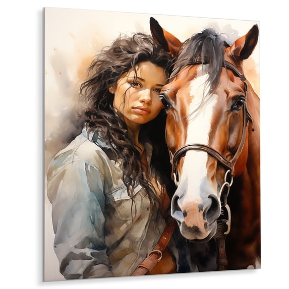 Designart "Horse Bond Cowgirls wall art I" Cowgirls Metal Art Living Room