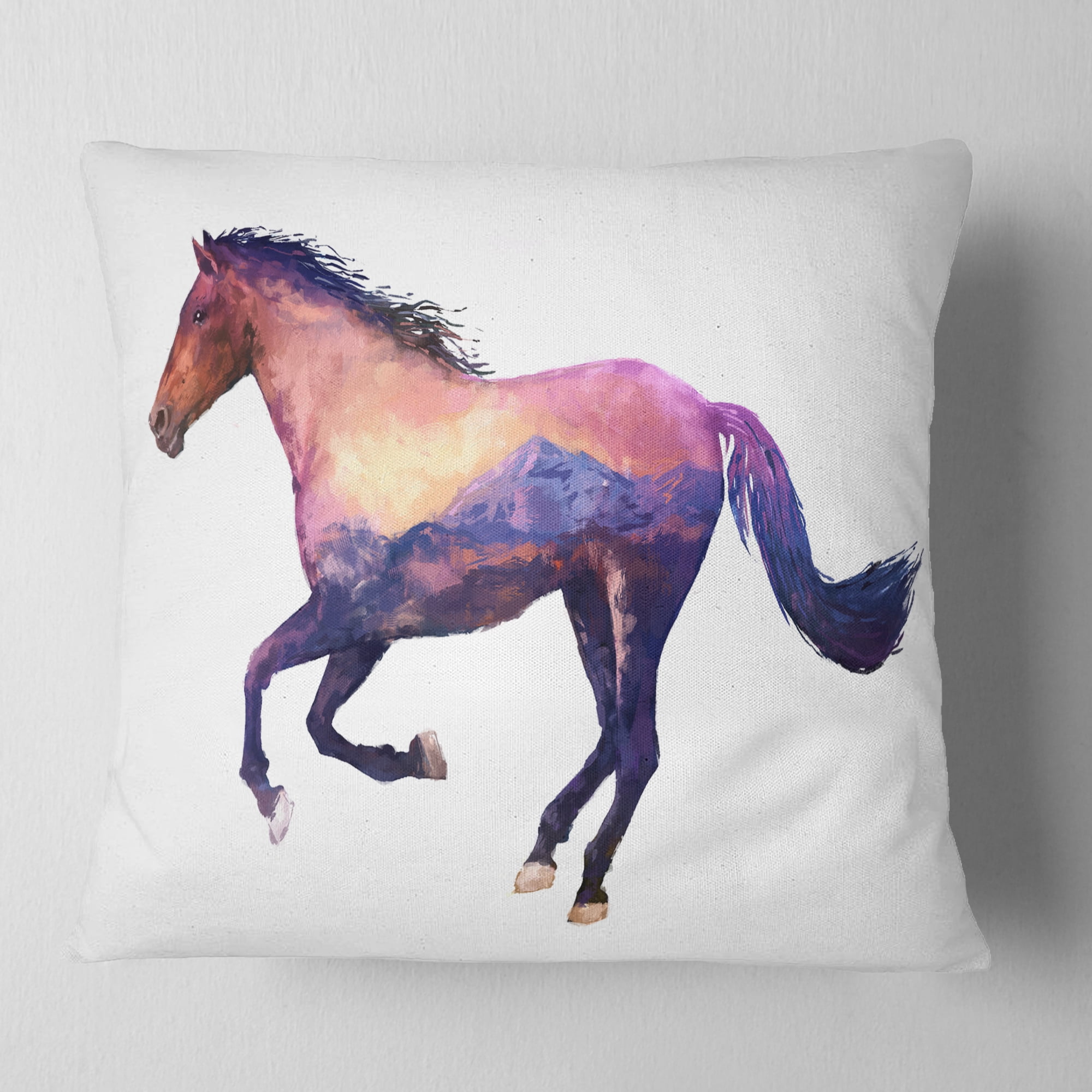 Designart Horse Double Exposure Illustration - Animal Throw Pillow - 18x18