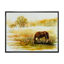Designart 'Horse Eating Grass On A Meadow' Farmhouse Framed Canvas Wall Art Print