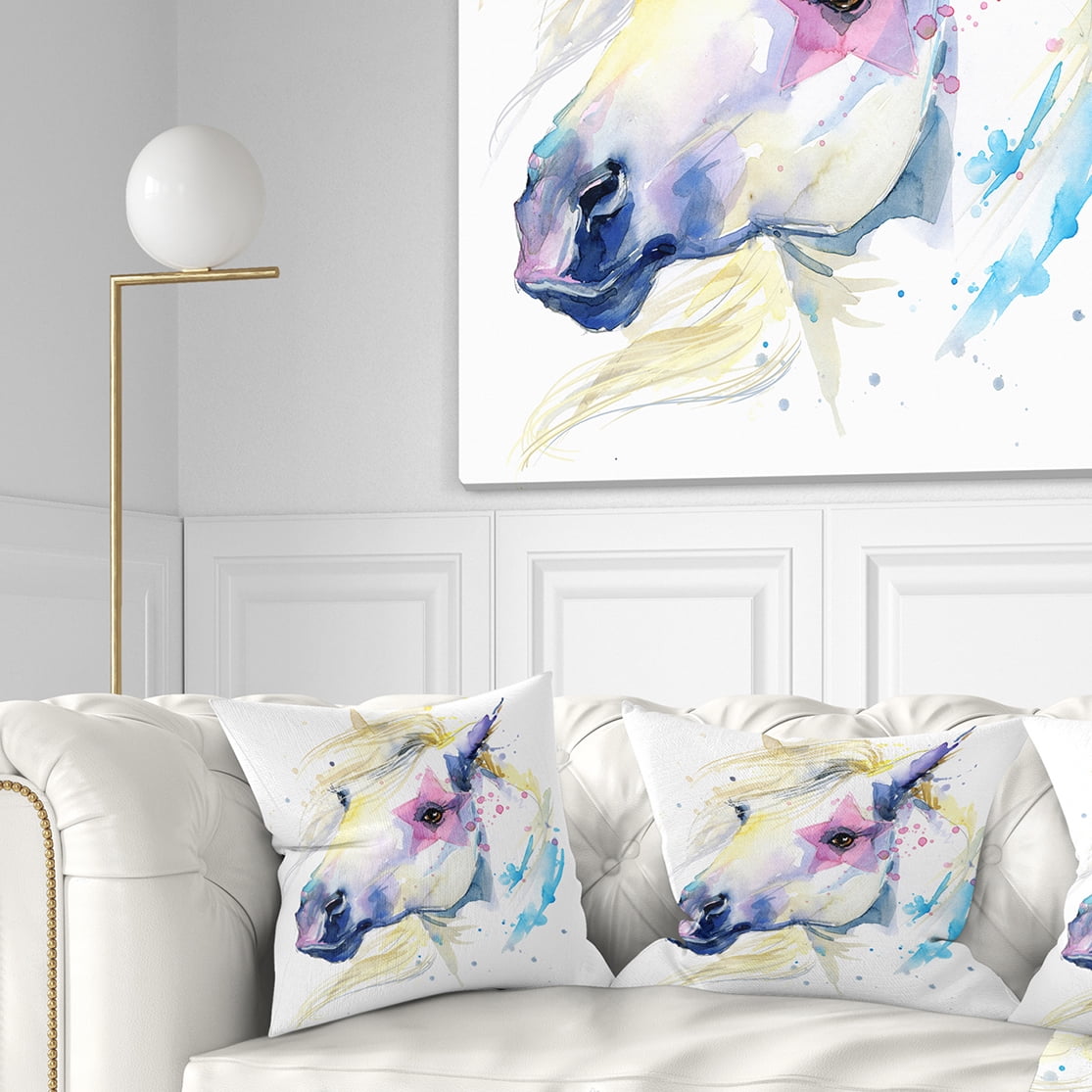 Designart Horse Illustration with Splash - Animal Throw Pillow - 16x16