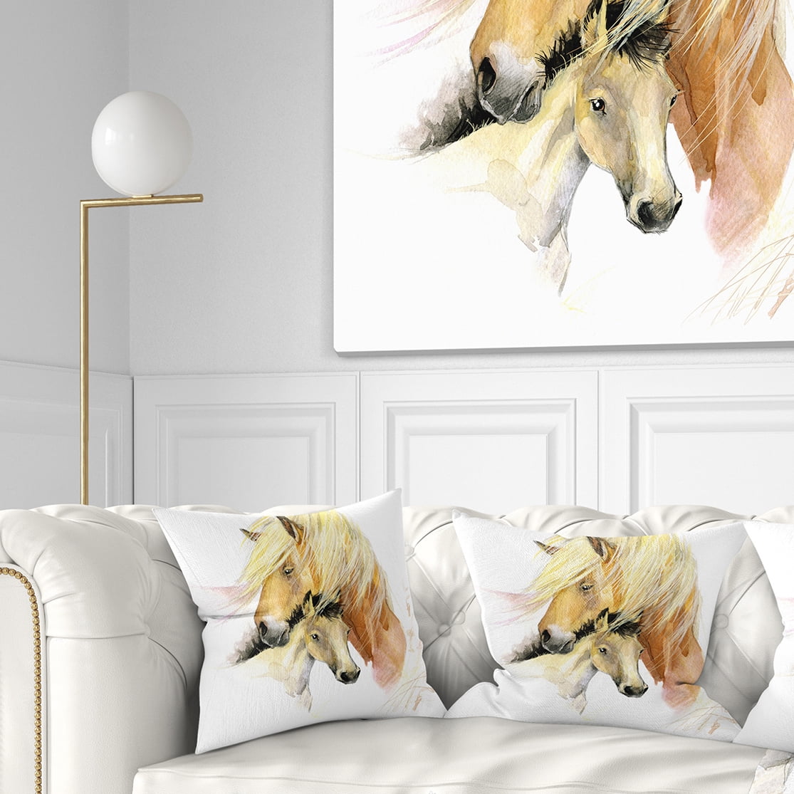 Designart Horse Mom Baby Watercolor - Animal Throw Pillow - 16x16
