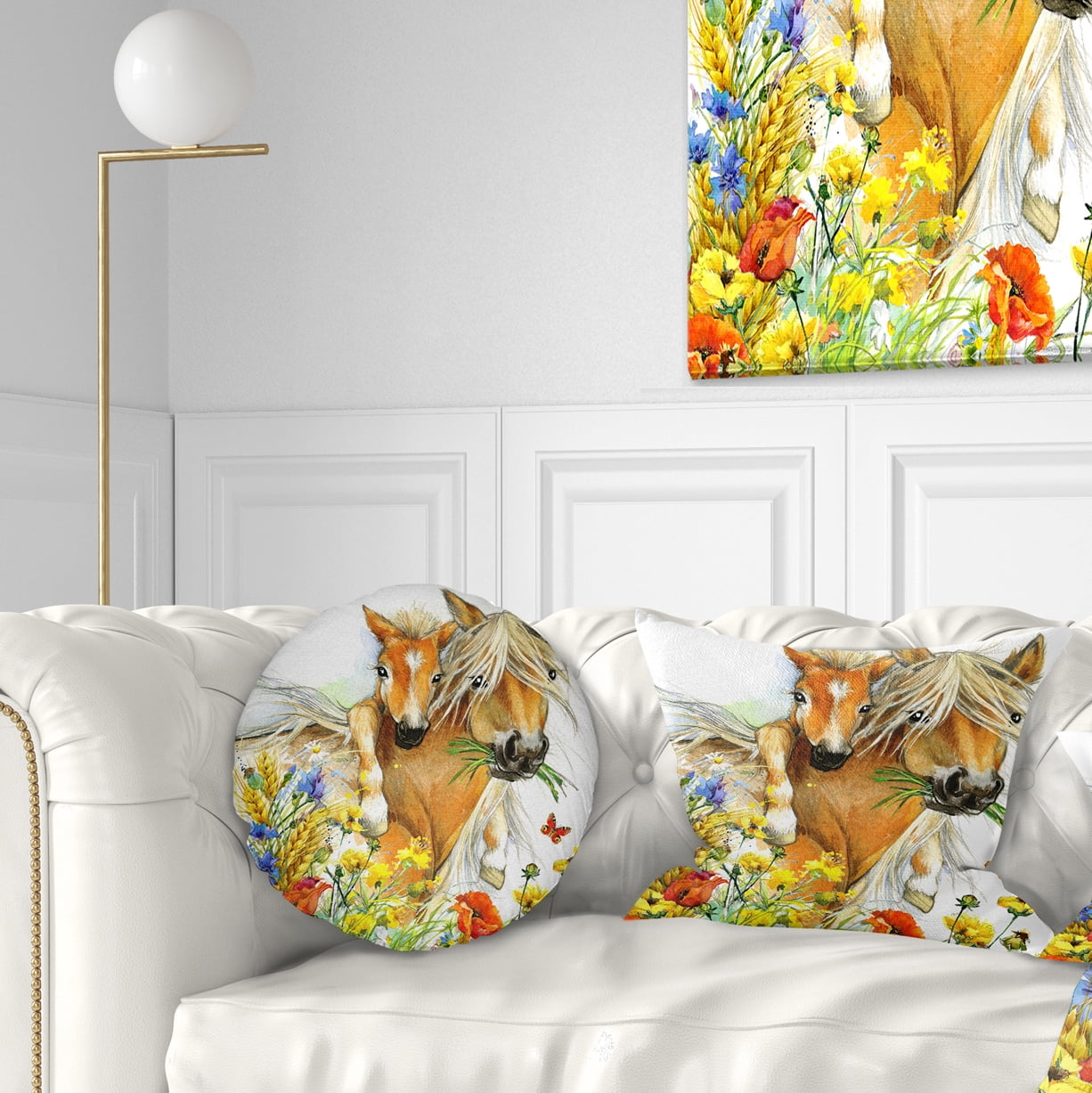 Designart Horse and Foal with Flowers - Animal Throw Pillow - 12x20