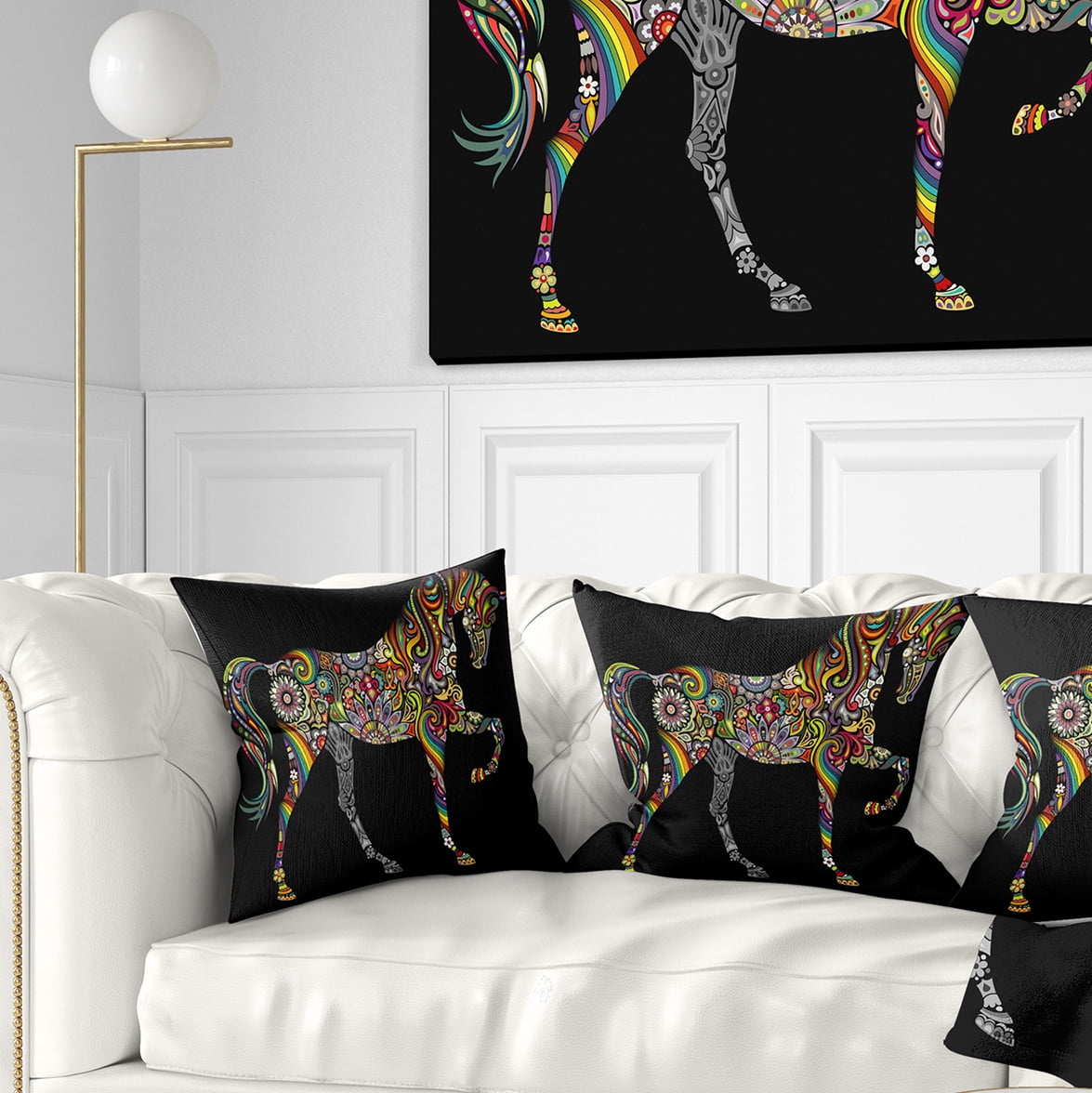Designart Horse and Rainbow - Animal Throw Pillow - 16x16