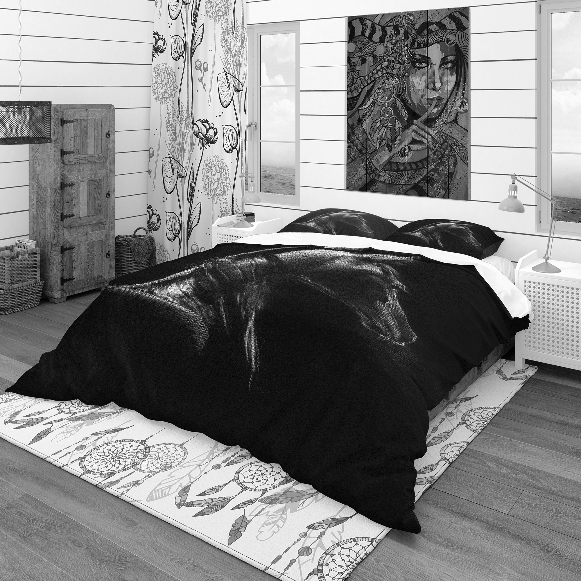 Designart 'Horse in Black Background' Southwestern Duvet Cover Set
