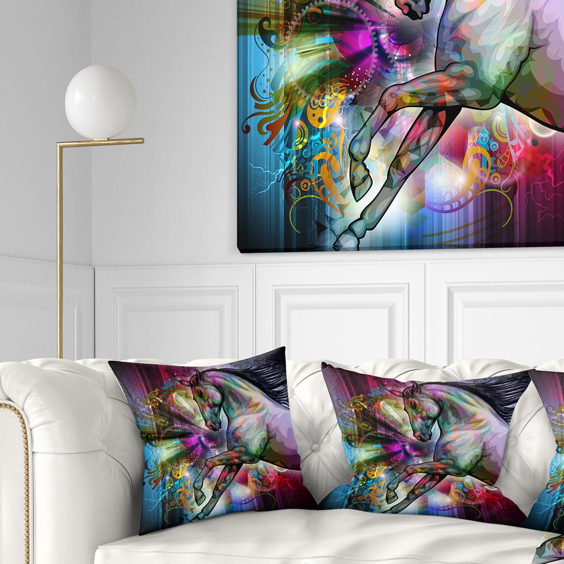 Designart Horse over Colorful Abstract Image - Animal Throw Pillow - 18x18