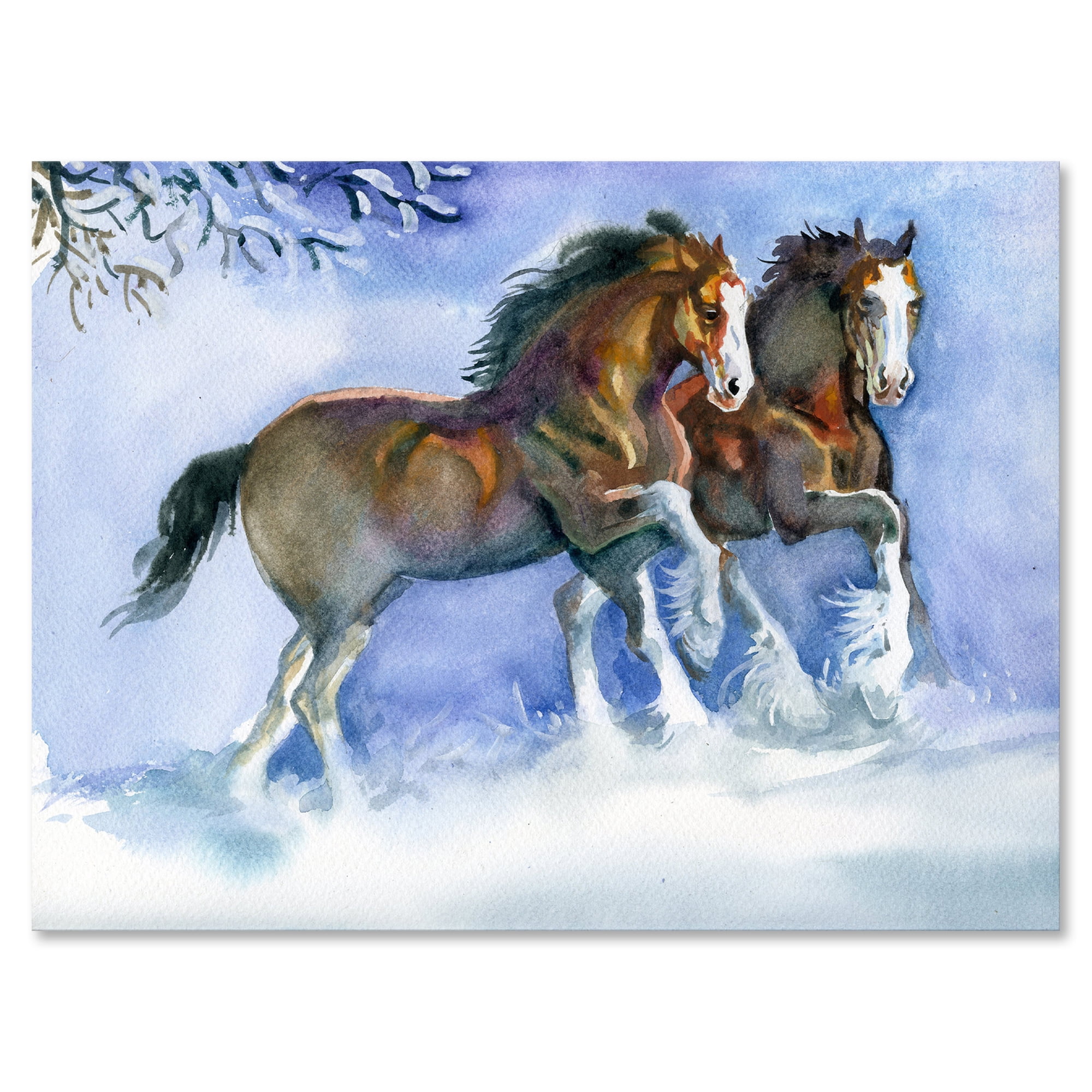Designart ' Horses Running In Winter On Blue ' Farmhouse Canvas Wall Art Print