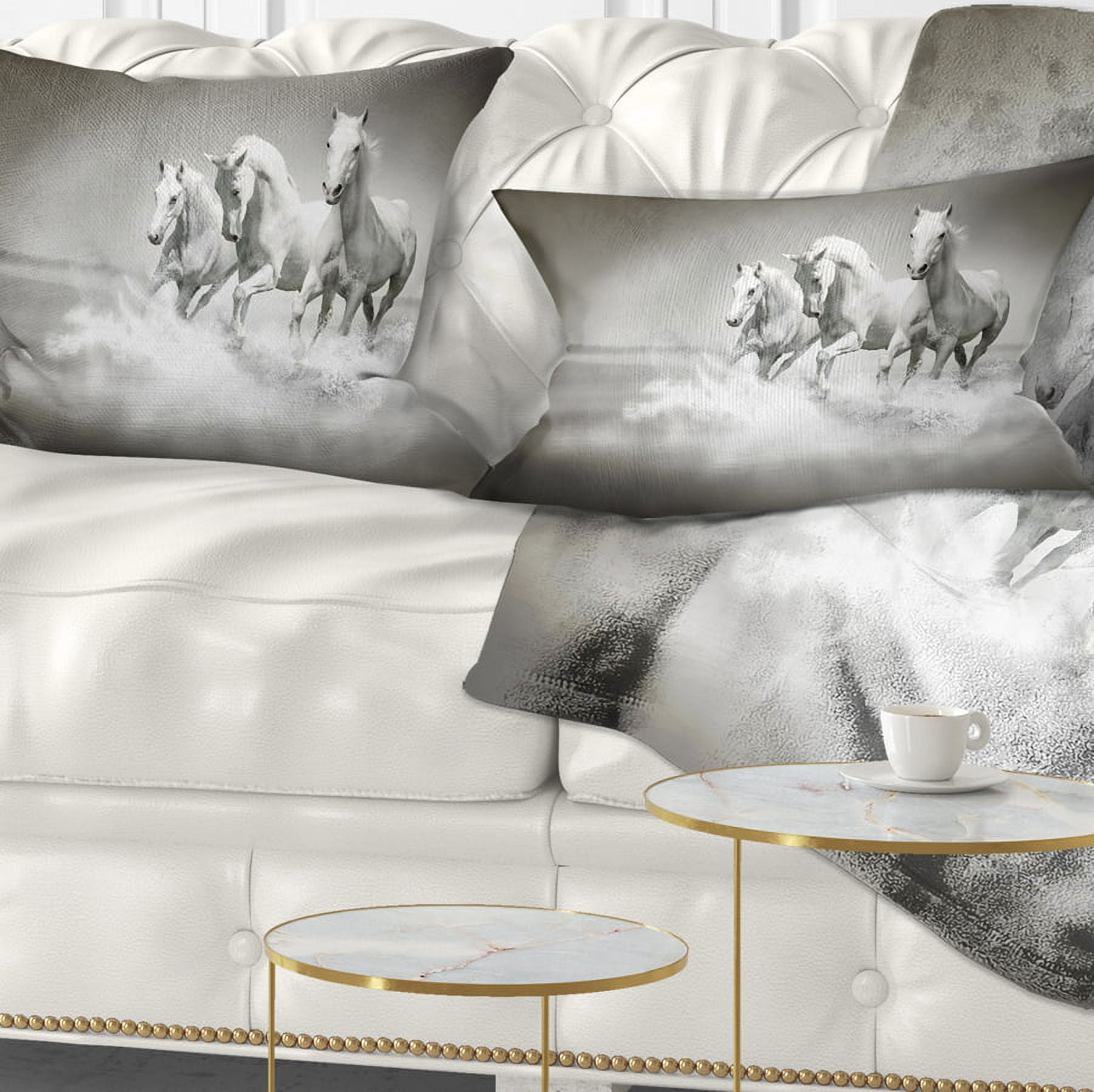 Designart Horses Running Through Water - Animal Throw Pillow - 12x20