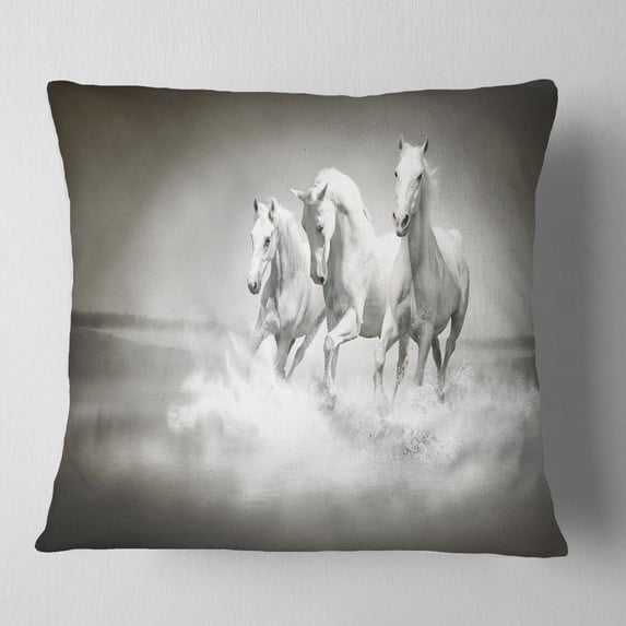 Designart Horses Running Through Water - Animal Throw Pillow - 18x18