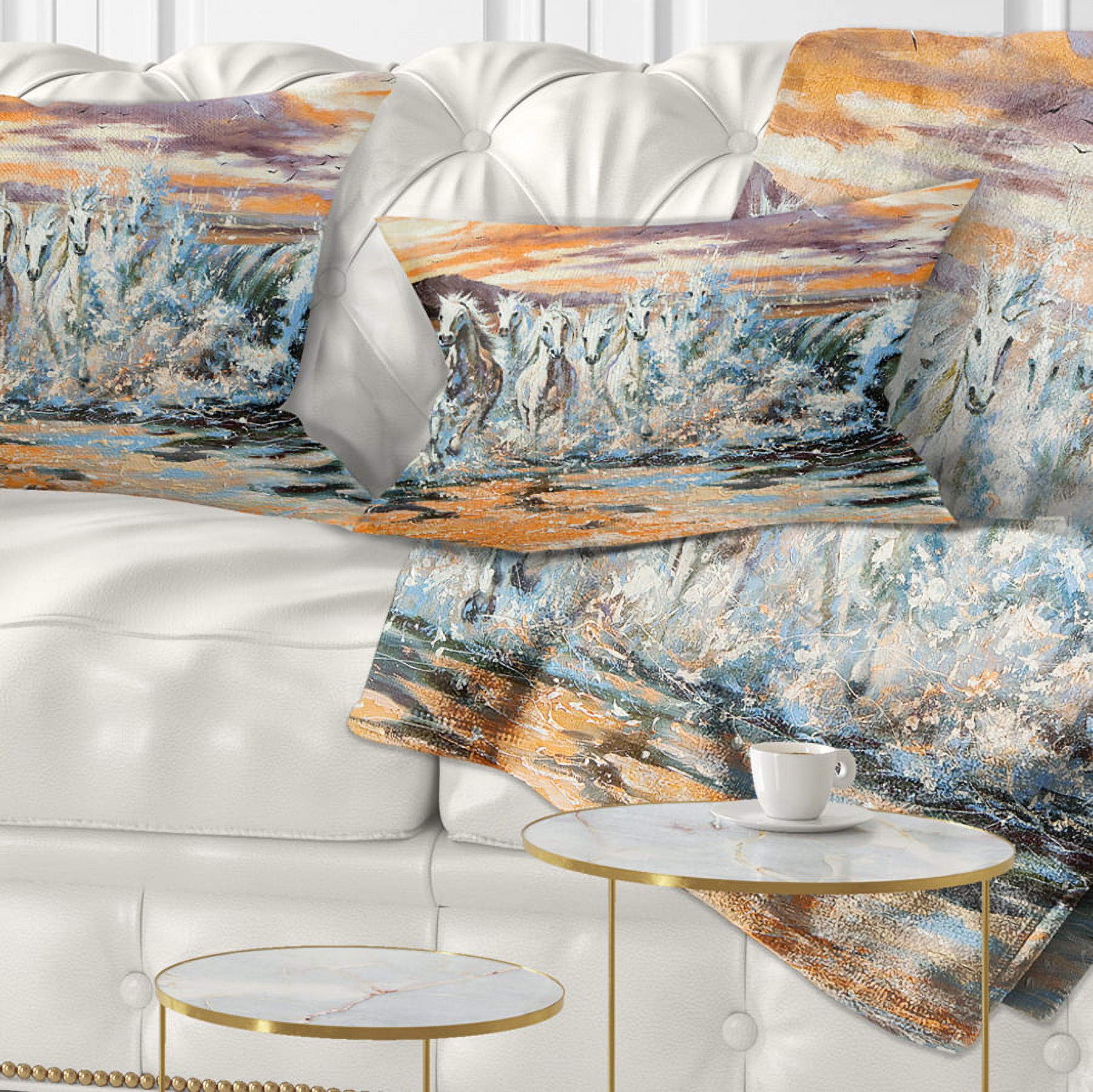 Designart Horses from Waves - Animal Throw Pillow - 12x20