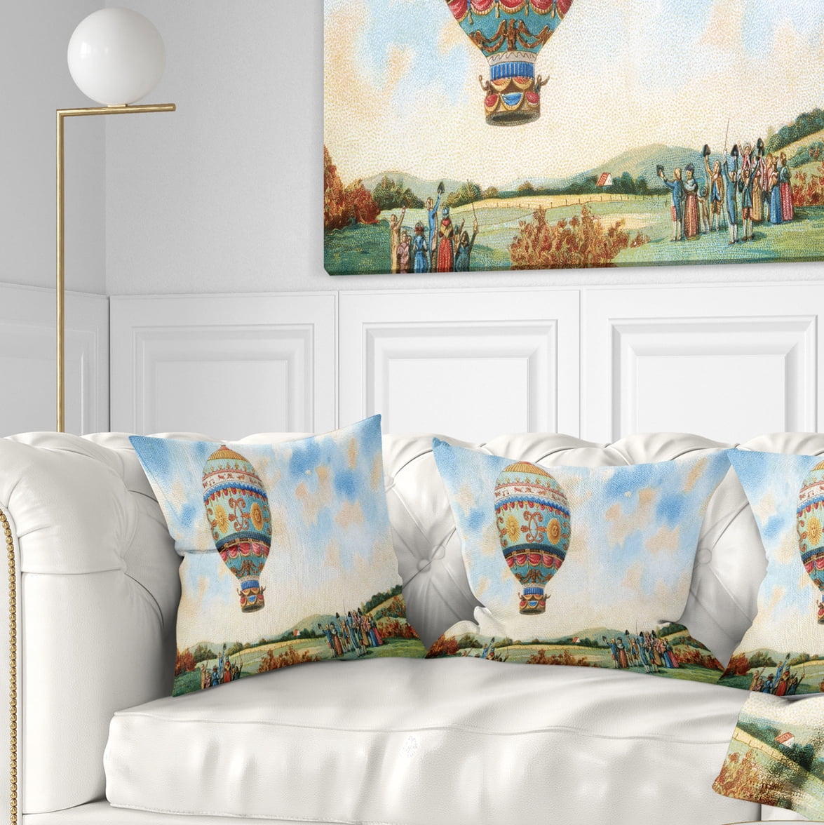 Designart Hot Air Balloon Illustration - Abstract Throw Pillow - 18x18