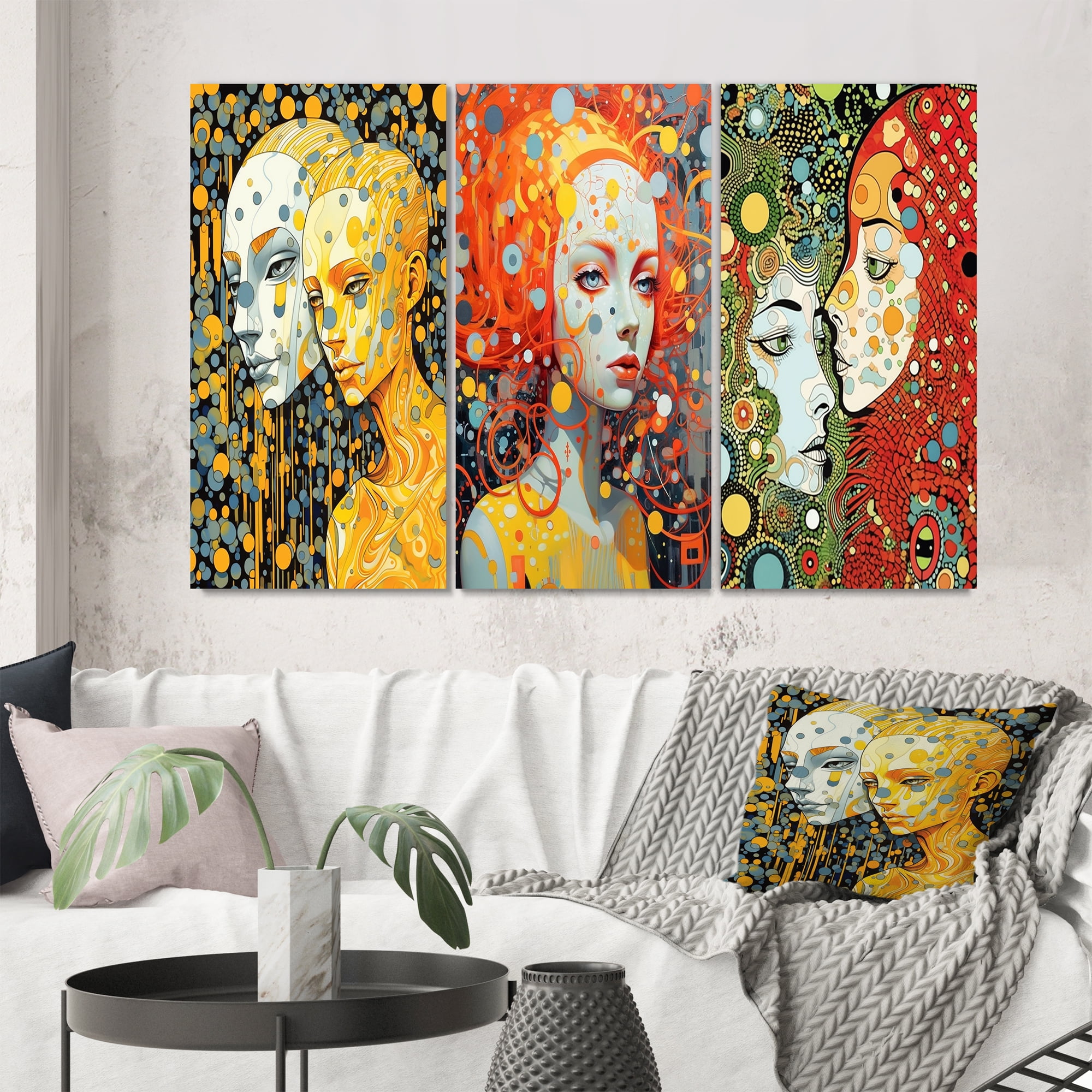 Designart "Hot Robots in Love Retro Romance" Robot Wall Art Set Of 3 ...